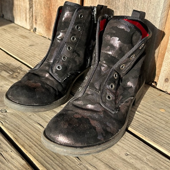 Dolce Vita Dark Pink Shimmer Camo Combat Moto Boots size 5|6 Faux Suede Sparkle - Picture 2 of 13